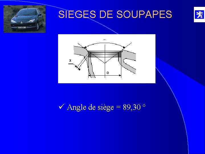 SIEGES DE SOUPAPES ü Angle de siège = 89, 30 ° 