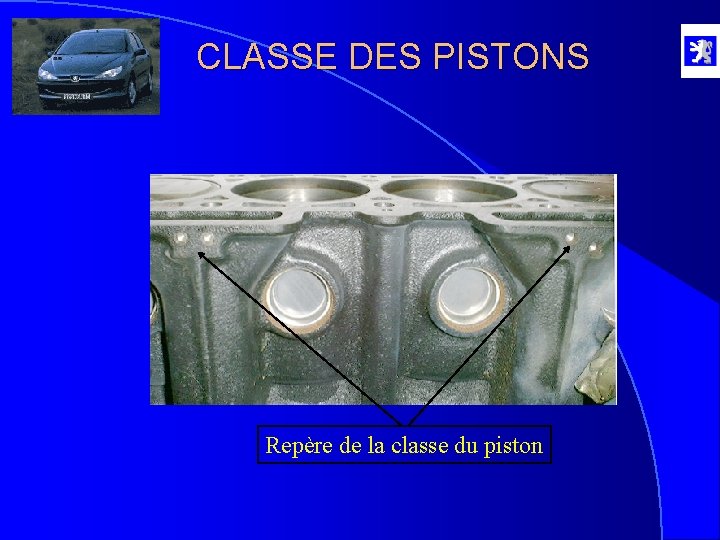 CLASSE DES PISTONS Repère de la classe du piston 