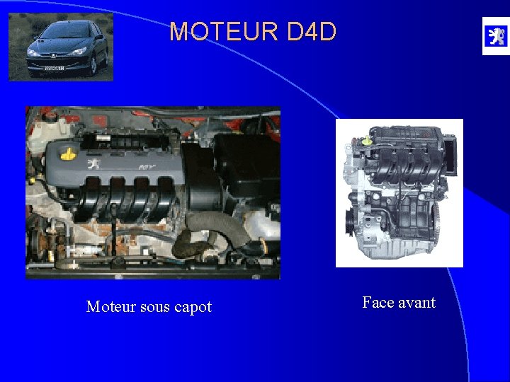 MOTEUR D 4 D Moteur sous capot Face avant 