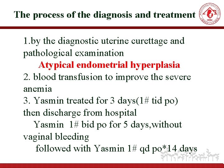 The process of the diagnosis and treatment 1. by the diagnostic uterine curettage and