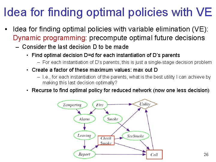 Idea for finding optimal policies with VE • Idea for finding optimal policies with