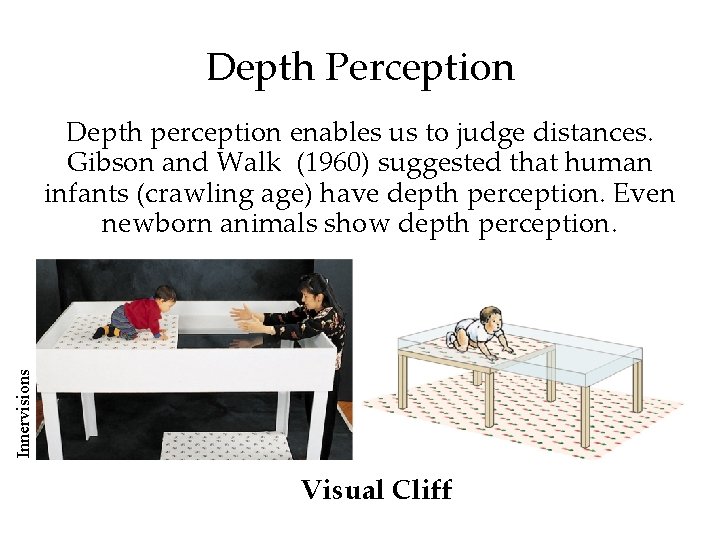 Depth Perception Innervisions Depth perception enables us to judge distances. Gibson and Walk (1960)