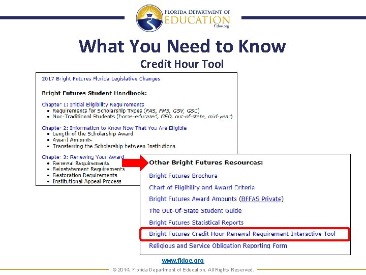 What You Need to Know Credit Hour Tool www. fldoe. org © 2014, Florida