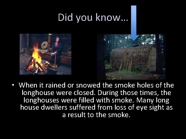 Did you know… • When it rained or snowed the smoke holes of the