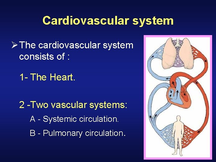 Cardiovascular system Ø The cardiovascular system consists of : 1 - The Heart. 2 Cardiovascular system Ø The cardiovascular system consists of : 1 - The Heart. 2