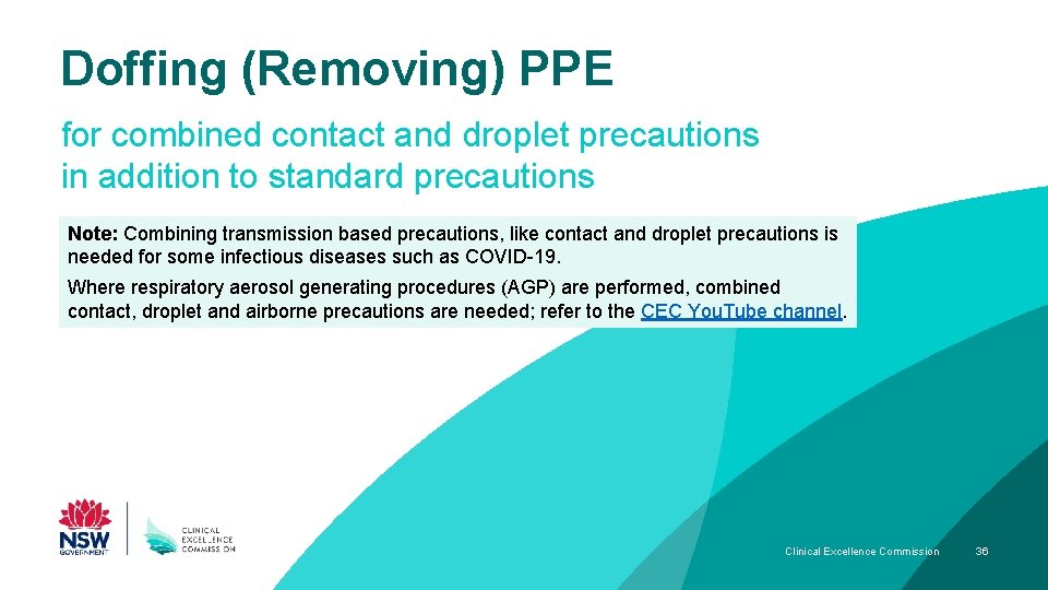 Doffing (Removing) PPE for combined contact and droplet precautions in addition to standard precautions