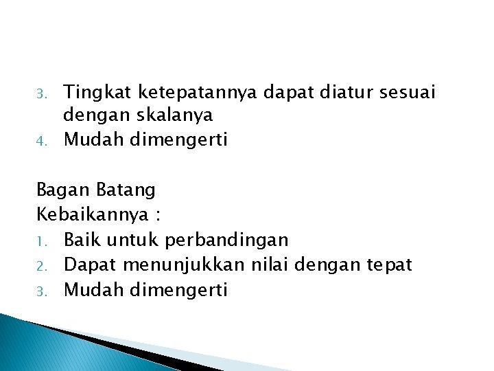 3. 4. Tingkat ketepatannya dapat diatur sesuai dengan skalanya Mudah dimengerti Bagan Batang Kebaikannya