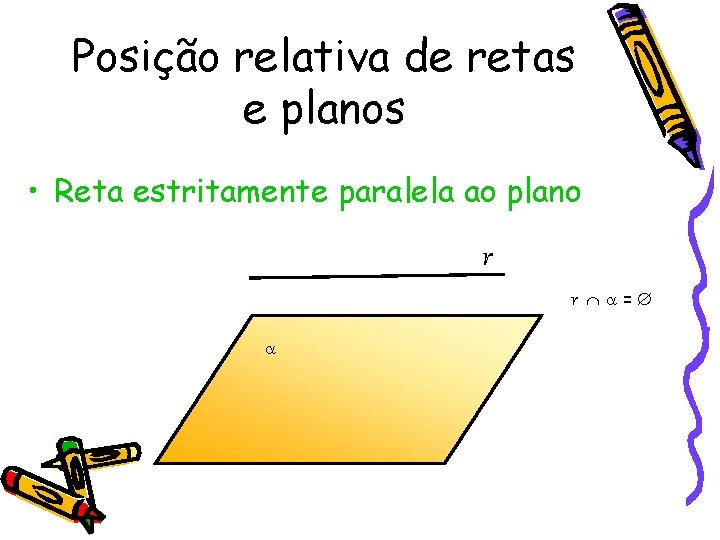 Posição relativa de retas e planos • Reta estritamente paralela ao plano r r