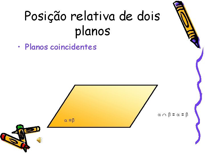 Posição relativa de dois planos • Planos coincidentes = = 