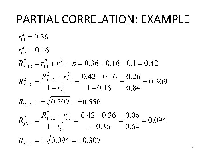 PARTIAL CORRELATION: EXAMPLE 17 