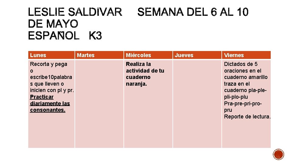 Lunes Recorta y pega o escribe 10 palabra s que lleven o inicien con