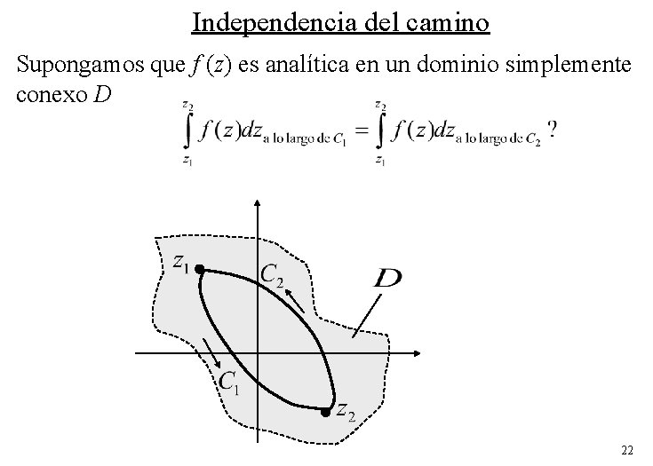 Independencia del camino Supongamos que f (z) es analítica en un dominio simplemente conexo