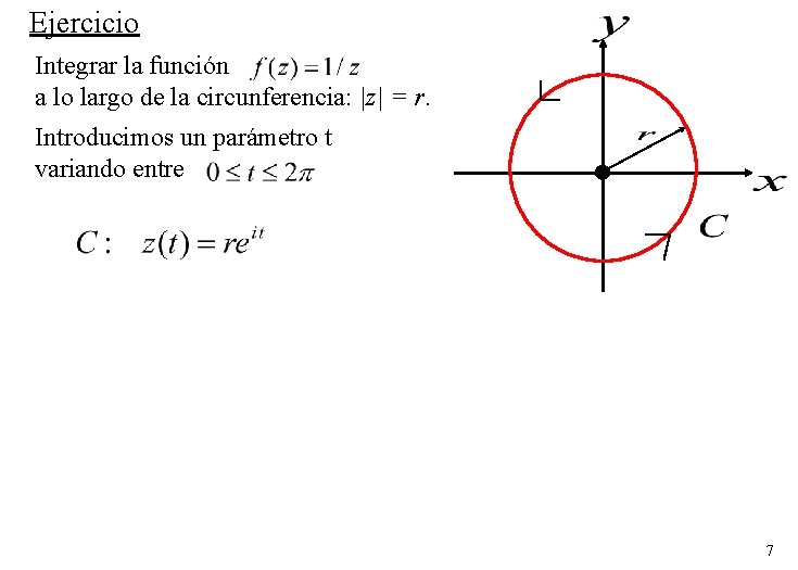 Ejercicio Integrar la función a lo largo de la circunferencia: |z| = r. Introducimos