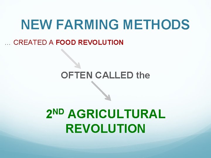 NEW FARMING METHODS … CREATED A FOOD REVOLUTION OFTEN CALLED the ND 2 AGRICULTURAL