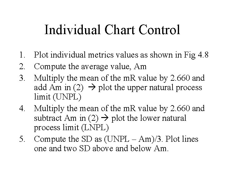 Individual Chart Control 1. Plot individual metrics values as shown in Fig 4. 8