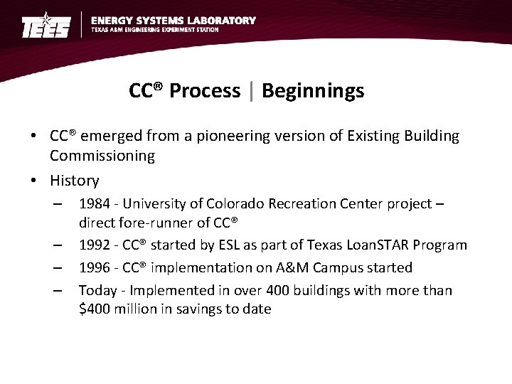 Workshop on the Continuous Commissioning Process Texas Energy