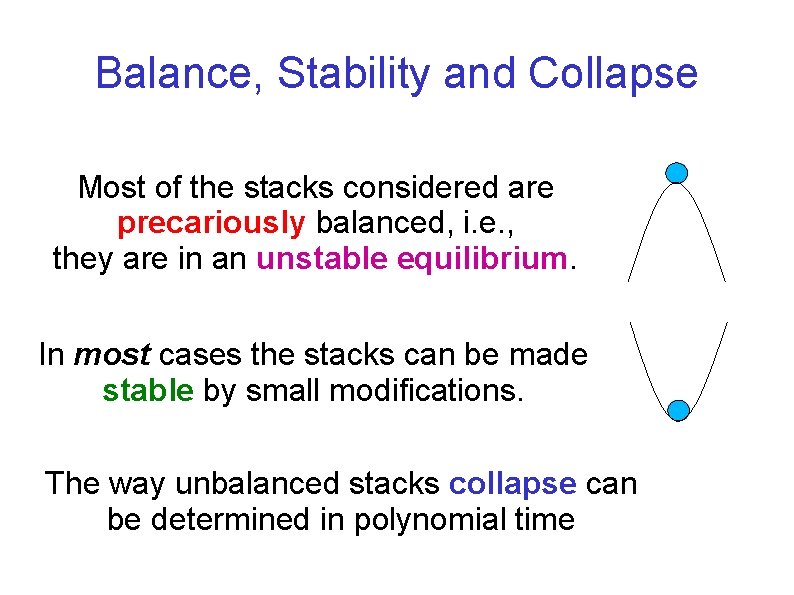 Balance, Stability and Collapse Most of the stacks considered are precariously balanced, i. e.