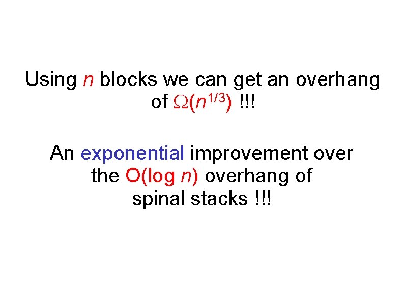 Using n blocks we can get an overhang of (n 1/3) !!! An exponential