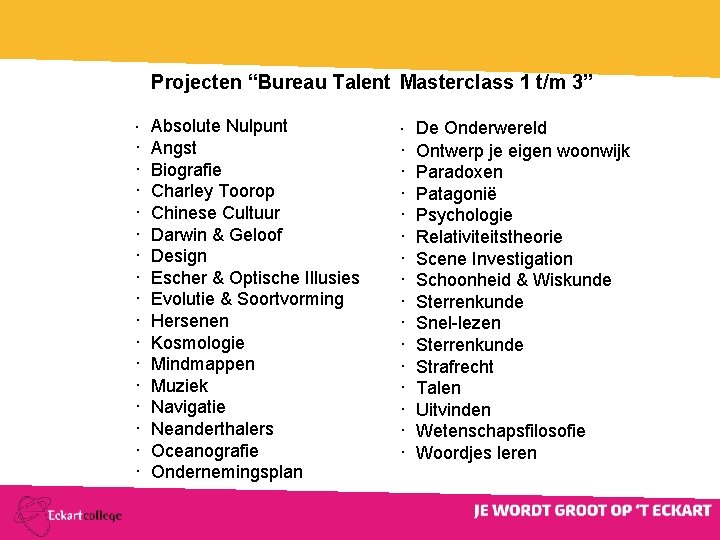 Projecten “Bureau Talent Masterclass 1 t/m 3” · Absolute Nulpunt · Angst · Biografie