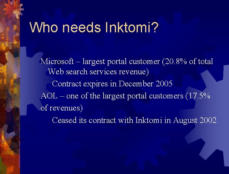 Who needs Inktomi? Microsoft – largest portal customer (20. 8% of total Web search Who needs Inktomi? Microsoft – largest portal customer (20. 8% of total Web search