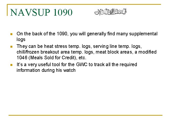 NAVSUP 1090 n n n On the back of the 1090, you will generally