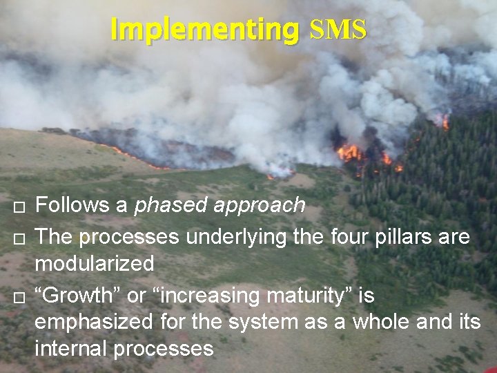 Implementing SMS � � � Follows a phased approach The processes underlying the four