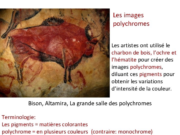 Les images polychromes Les artistes ont utilisé le charbon de bois, l’ochre et l’hématite