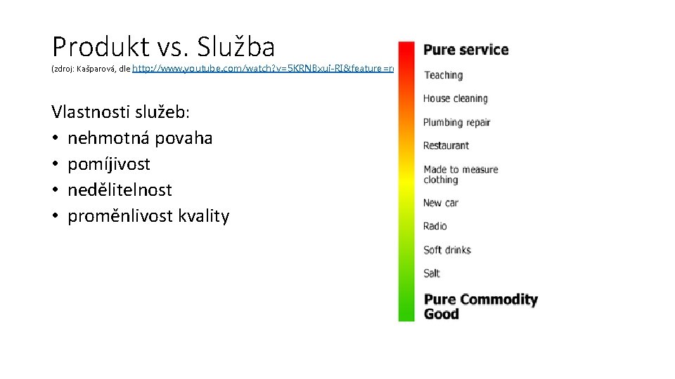 Produkt vs. Služba (zdroj: Kašparová, dle http: //www. youtube. com/watch? v=5 KRNBxui-RI&feature=related) Vlastnosti služeb: