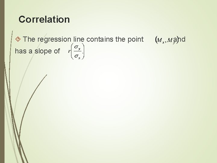 Correlation The regression line contains the point and has a slope of . 
