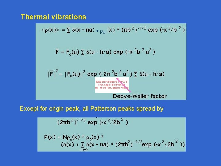 Thermal vibrations Except for origin peak, all Patterson peaks spread by Thermal vibrations Except for origin peak, all Patterson peaks spread by