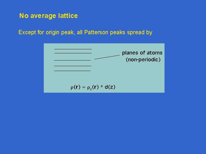 No average lattice Except for origin peak, all Patterson peaks spread by No average lattice Except for origin peak, all Patterson peaks spread by