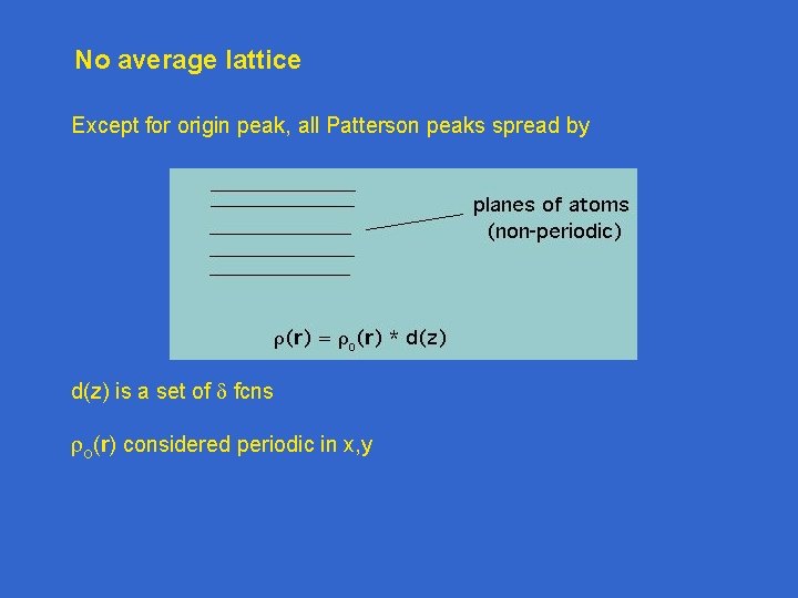 No average lattice Except for origin peak, all Patterson peaks spread by d(z) is No average lattice Except for origin peak, all Patterson peaks spread by d(z) is