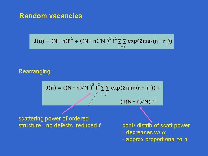 Random vacancies Rearranging: scattering power of ordered structure - no defects, reduced f conts Random vacancies Rearranging: scattering power of ordered structure - no defects, reduced f conts