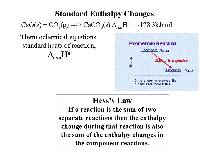 Standard Enthalpy Changes Ca. O(s) + CO 2(g) ---> Ca. CO 3(s) rxn. Ho Standard Enthalpy Changes Ca. O(s) + CO 2(g) ---> Ca. CO 3(s) rxn. Ho