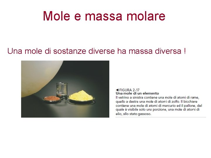 Mole e massa molare Una mole di sostanze diverse ha massa diversa ! 