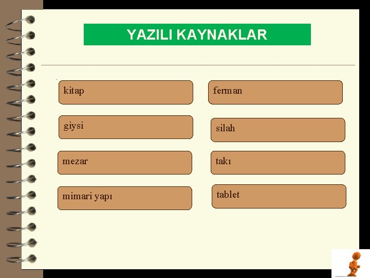 YAZILI KAYNAKLAR. kitap ferman giysi silah mezar takı mimari yapı tablet 