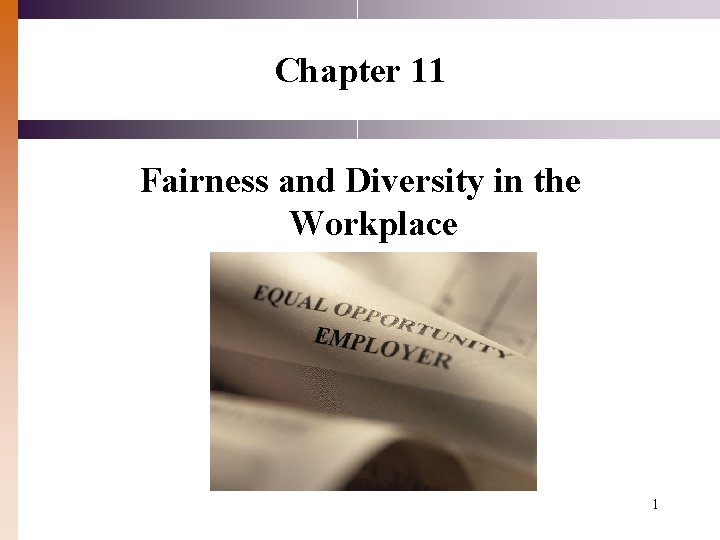 Chapter 11 Fairness and Diversity in the Workplace 1 
