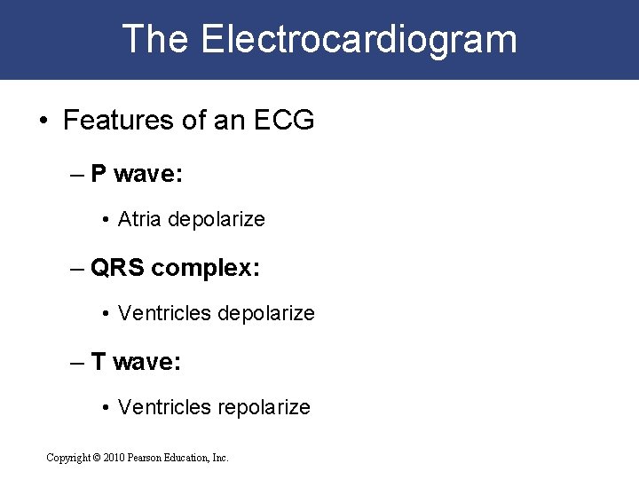 The Electrocardiogram • Features of an ECG – P wave: • Atria depolarize – The Electrocardiogram • Features of an ECG – P wave: • Atria depolarize –