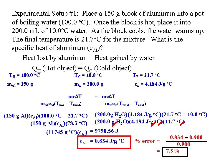  Experimental Setup #1: Place a 150 g block of aluminum into a pot