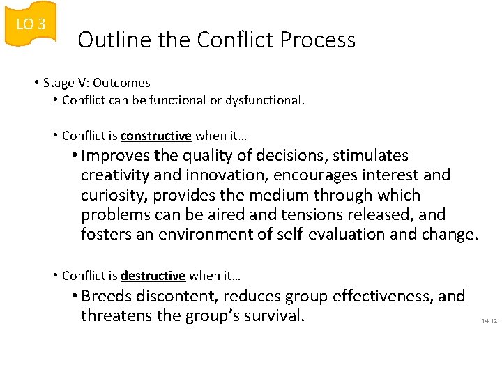 LO 3 Outline the Conflict Process • Stage V: Outcomes • Conflict can be