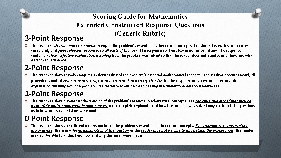 Scoring Guide for Mathematics Extended Constructed Response Questions (Generic Rubric) 3 -Point Response O
