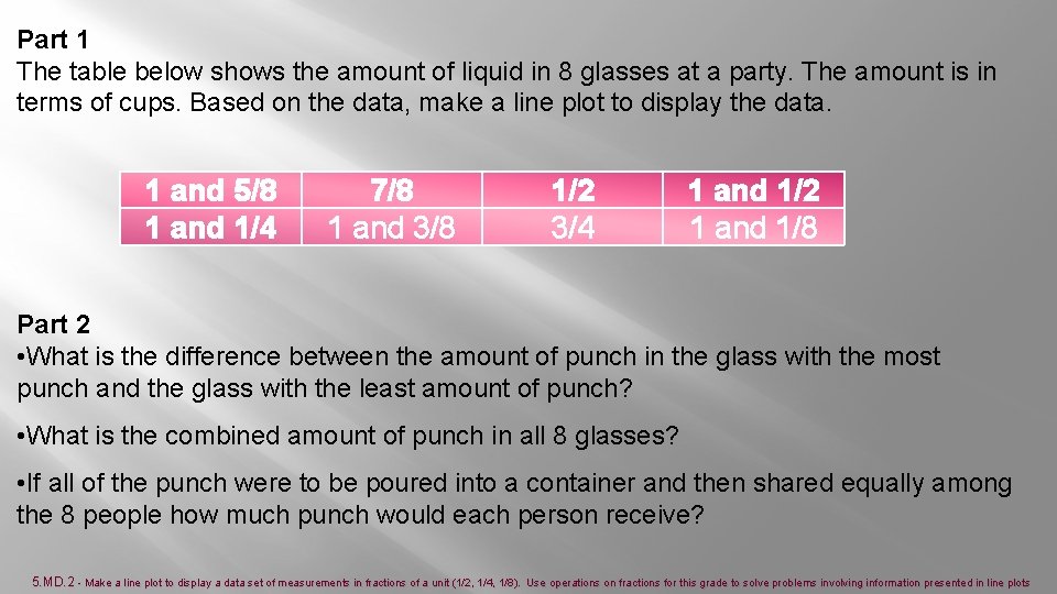 Part 1 The table below shows the amount of liquid in 8 glasses at