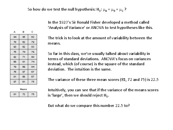 So how do we test the null hypothesis: H 0: m. A = m.