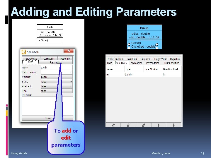 Adding and Editing Parameters To add or edit parameters Using Astah March 2, 2021