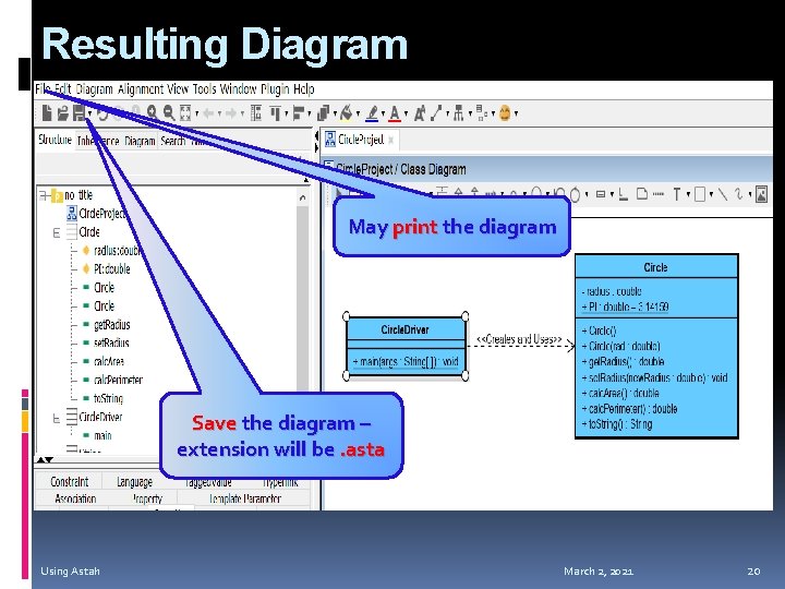 Resulting Diagram May print the diagram Save the diagram – extension will be. asta