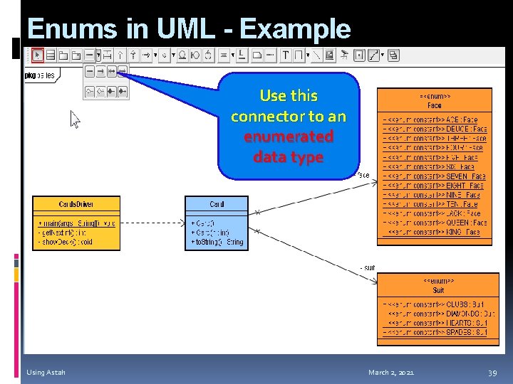 Enums in UML - Example Use this connector to an enumerated data type Using