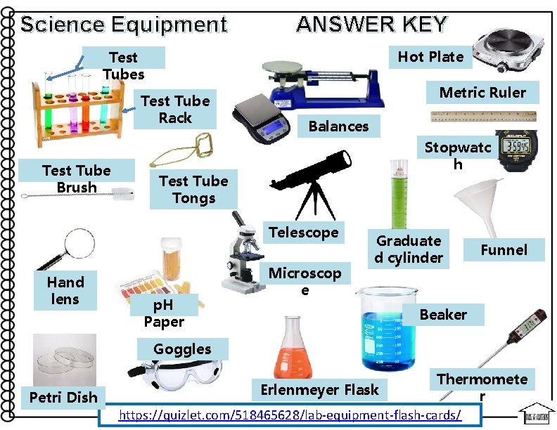 Science Equipment ANSWER KEY Hot Plate Test Tubes Test Tube Rack Test Tube Brush