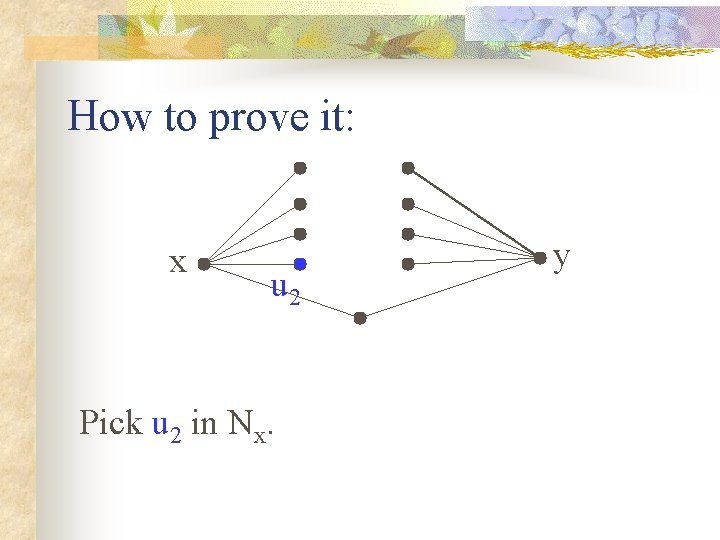 How to prove it: x u 2 Pick u 2 in Nx. y 