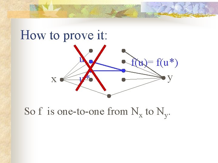 How to prove it: u x u* f(u)= f(u*) y So f is one-to-one