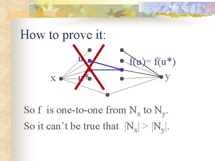 How to prove it: u x u* f(u)= f(u*) y So f is one-to-one